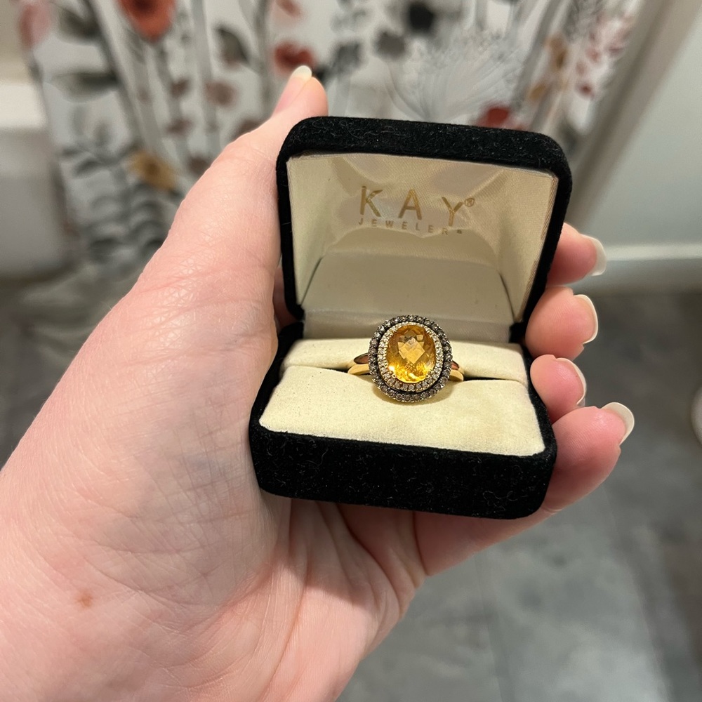LeVian Citrine & Diamond Ring 14k Gold